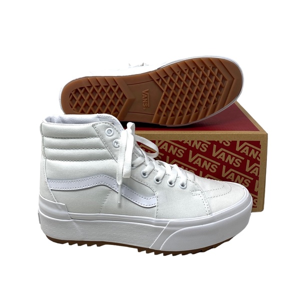 VANS Sk8-Hi Stacked Sneakers Women Size Platform Shoes White Canvas VN0A4BTWL5L - Picture 5 of 8